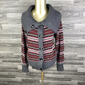 EDDIE BAUER Fair Isle Red/ Grey Wool Angora Cardigan Sweater Women's Large